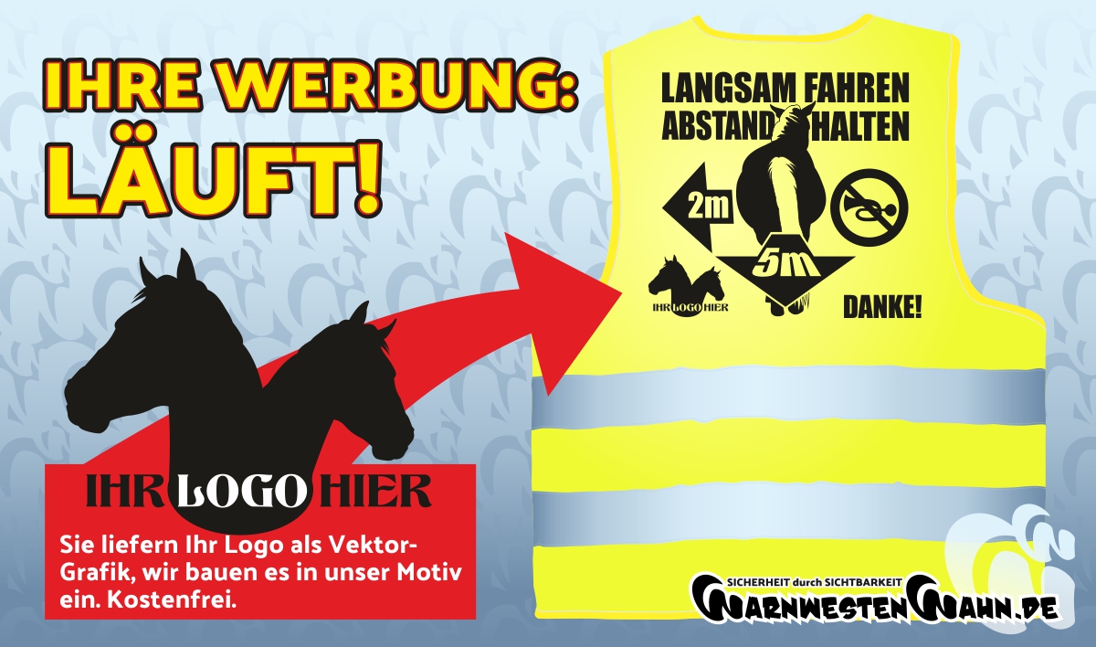 Ihre Werbung: Läuft! | 100 Warnwesten "Pferd&Abstand" mit Logo